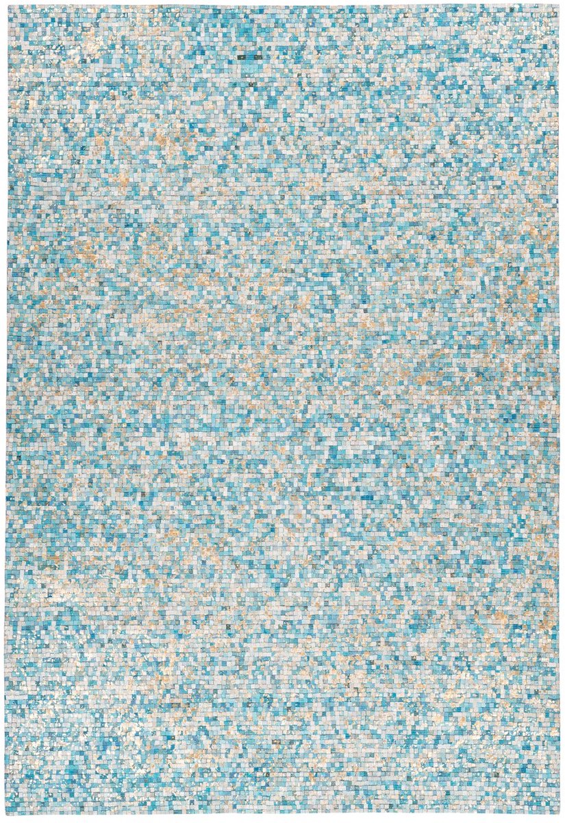 Padiro laagpolig vloerkleed 160 x 230 cm - turkoois / goud - modern patchwork design - geschikt voor vloerverwarming - van leer