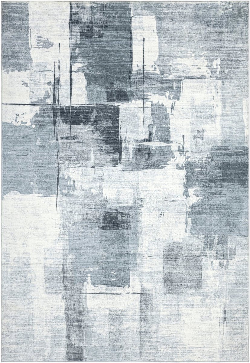 Padiro laagpolig vloerkleed 230 x 330 cm - grijs - modern abstract design - voor binnen en buiten - van polyester en katoen