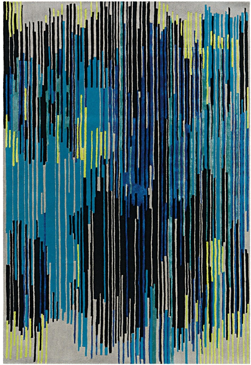 Padiro laagpolig vloerkleed 170 x 240 cm - blauw - modern streeppatroon - geschikt voor vloerverwarming - van wol en viscose