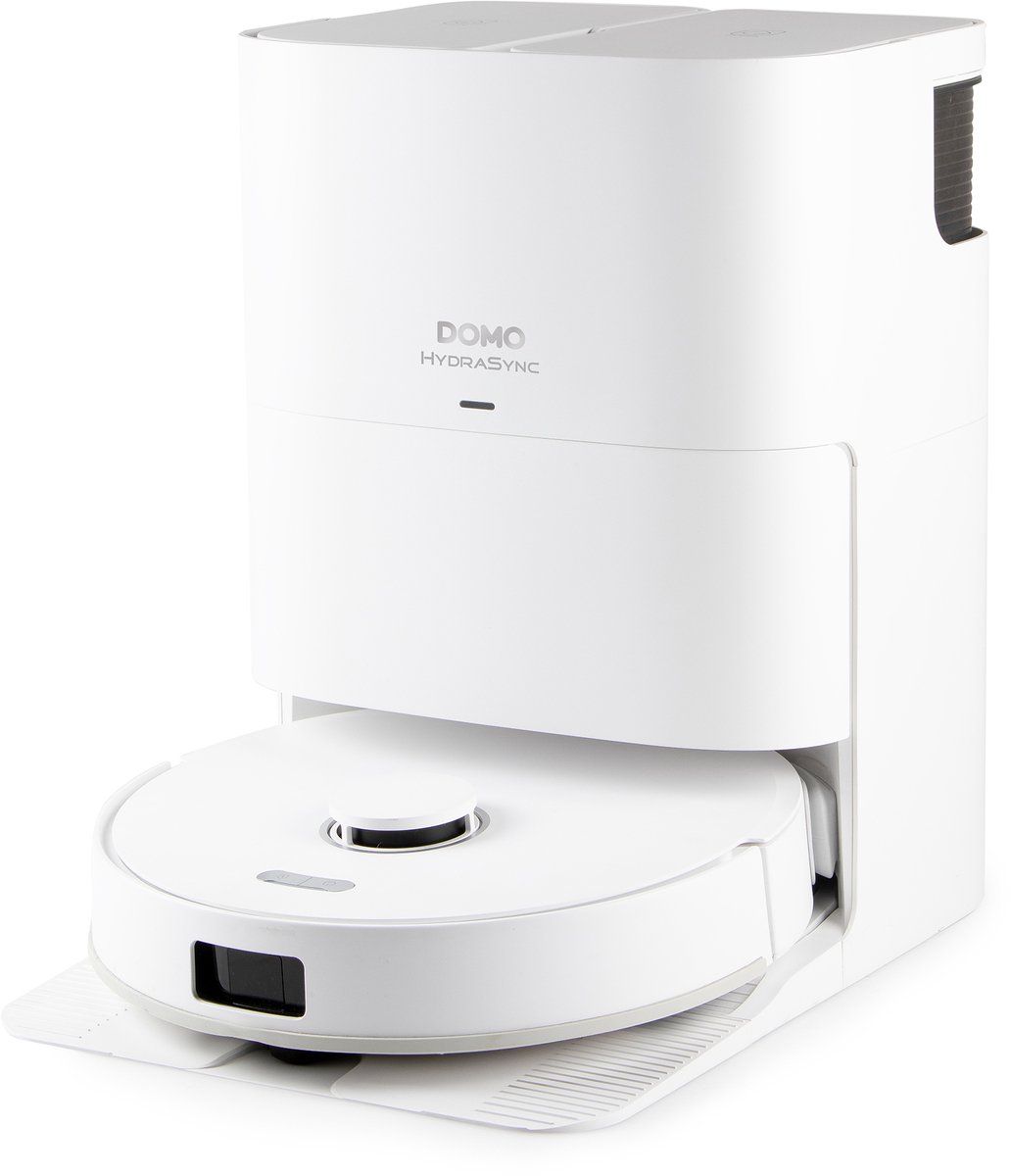 DOMO DO7300S Robotstofzuiger met Dweilsysteem “HydraSync” - 20 kPa - Dubbele Roterende Dweilmoppen - Laser Navigatie - Obstakeldetectie - Automatische Lediging/Reiniging - Wit
