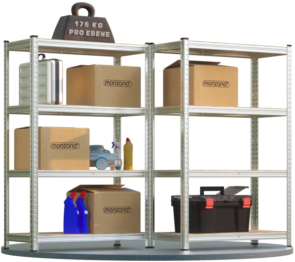 Set van 2 Opbergrekken 160 x 90 x 40 cm - Zwaar Metalen Stellingkast met 4 MDF Planken - Tot 700 kg Draagvermogen per Rek - Opslagrek voor Garage, Kelder, Berging, Zolder, Magazijn en Kantoor - Zilver
