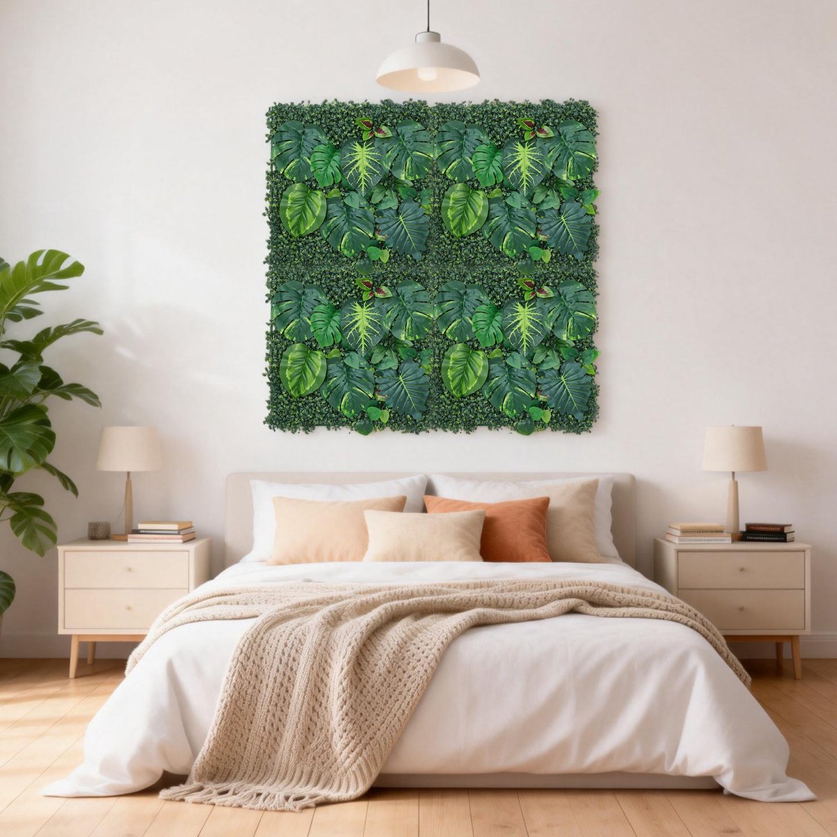 Triumpunpre Kunstplanten Muur Set van 12, Kunstmatige Groene Muur met Monstera Bladeren, Grote Plantenwand voor Woonkamer, Balkon en Binnen, 12 x 50 x 50 cm, Groen