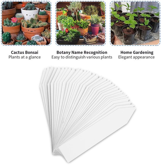 Allecto plus - Set van 100 plantenbordjes voor buiten - Waterdichte kunststof plantenetiketten - Weerbestendige plantenlabels voor tuin - Wit van Merkloos	 — afbeelding 4