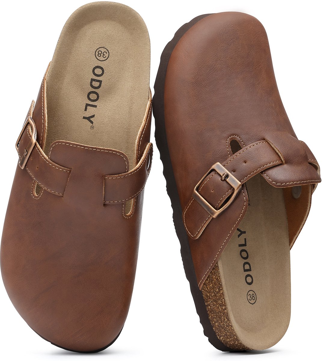 Unisex clogs – Veganistisch Leer – Comfort slippers – Houten clogs – Donkerbruin - 39- Geschikt voor een voetlengte van 24,1 cm