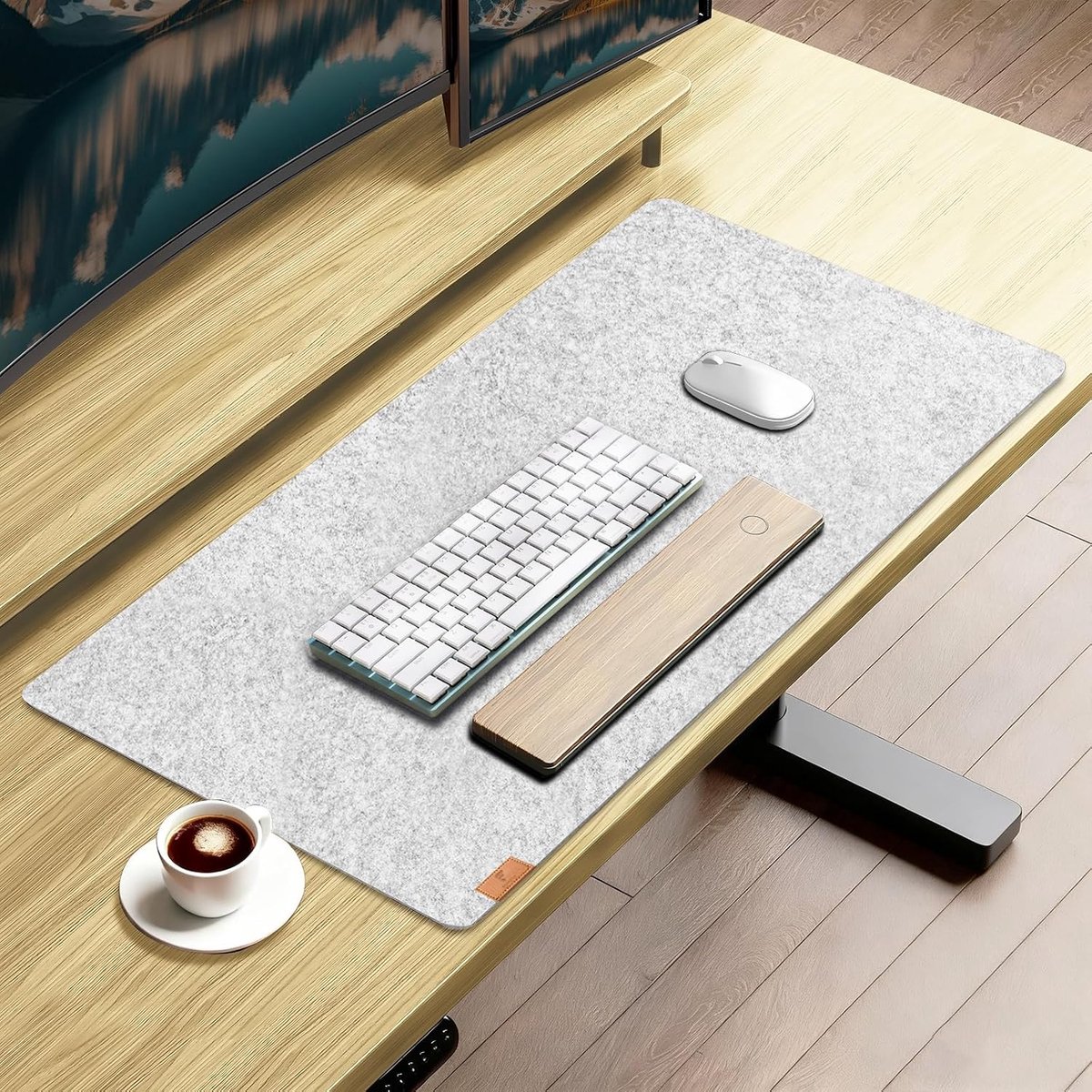 Bureau onderlegger van vilt - 80 x 40 cm - grote muismat - antislip desk mat - bureauonderlegger - bureaumat voor thuiskantoor - uitrusting (grijs)