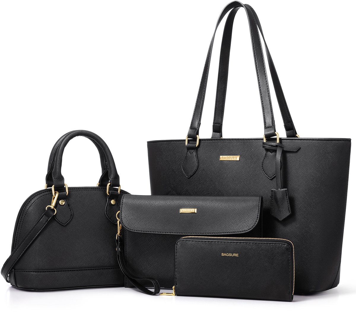 COVREO Dames handtassenset 33 x 26,5 x 15 cm zwart, PU, voor 14 inch laptop