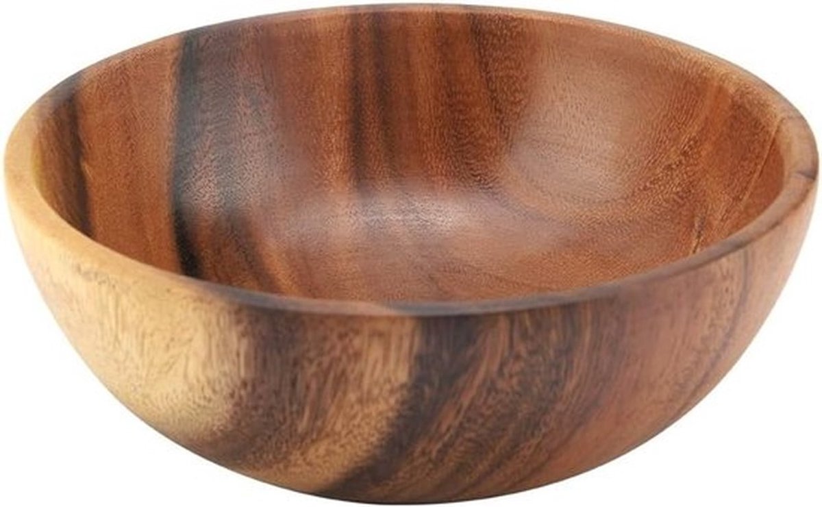 Handgemaakte houten schaal van acacia, klassiek en rond, ideaal voor salades en soepen, 20 x 7 cm, duurzaam en hoogwaardig keukenaccessoire