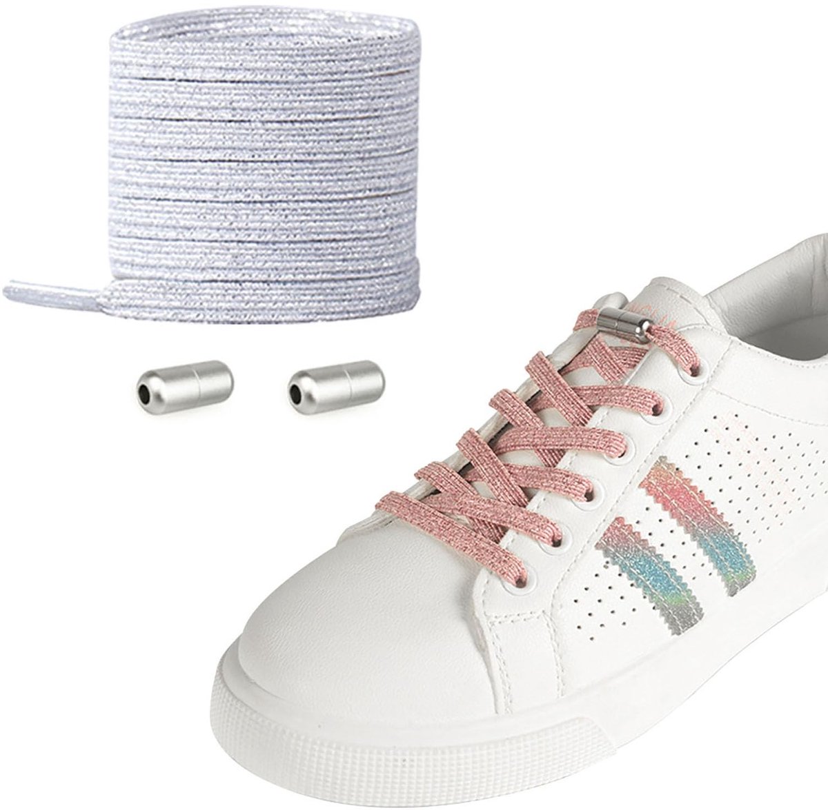 Solidchoice - 3 Paar Strikloze Elastische Schoenveters met Metalen Sluiting