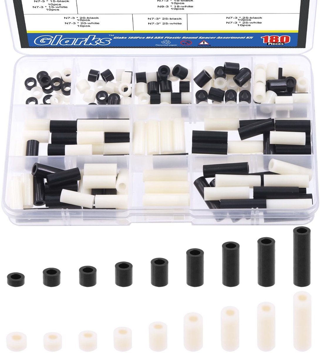 Solidchoice - 180 Stuks Nylon Ronde Afstandhouders Assortiment voor M3-Schroeven