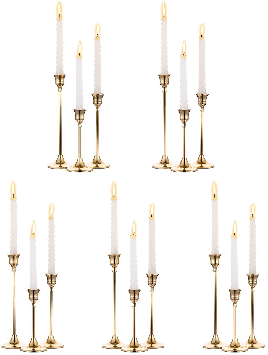 Solidchoice - Set van 15 Gouden Kandelaren voor Tafel Decoratie