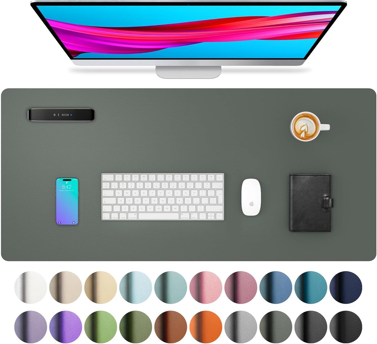lederen bureaulegger - muismat - Antislip PU-lederen bureau-vloeipapier - laptop bureaublad - waterdicht bureau-schrijfblok voor kantoor en thuiswerk (80x40cm - Jungle Groen)