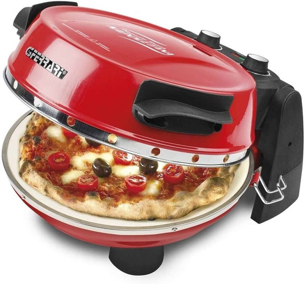 Pizzaoven - Rood - Ø 31 cm - Met Dubbele Vuurvaste Steen - Voor Pizzaliefhebbers