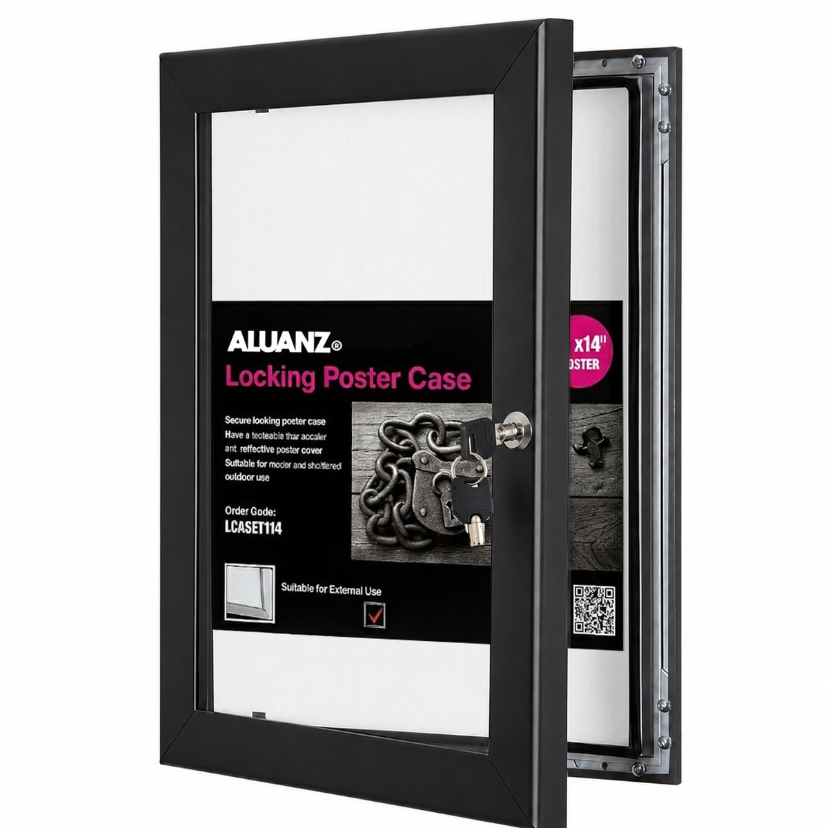 Aluanz Postervitrine A3 Zwart – Waterdichte Buitenvitrine – Afsluitbare Wandvitrine met 2 Sloten – Aluminium – Binnen & Buiten – 29,7 x 42 cm