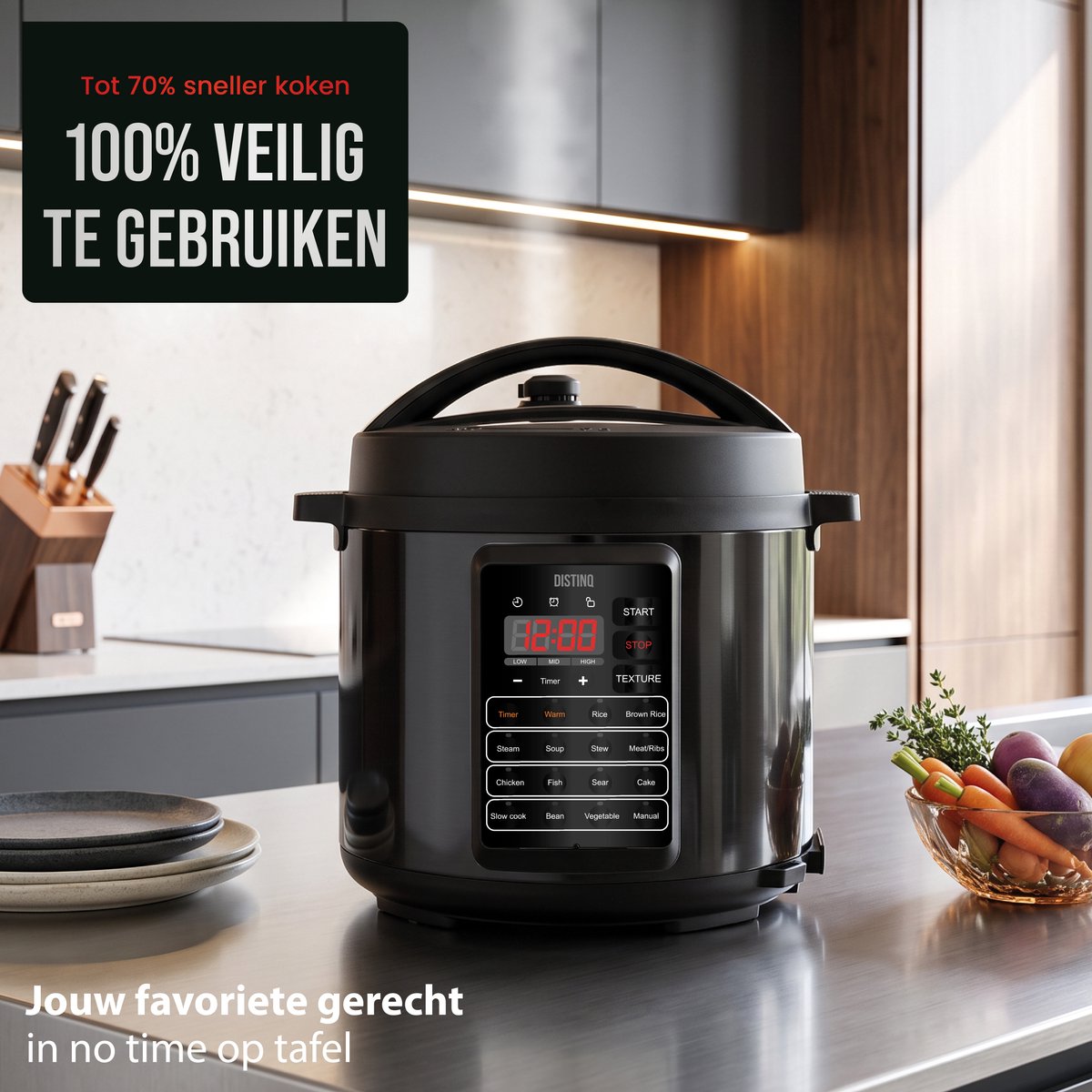 DistinQ Multicooker 9-in-1 - Snelkookpan - Pressure cooker - Rijstkoker - Slowcooker - Stomer - Sous-vide – foto 5
