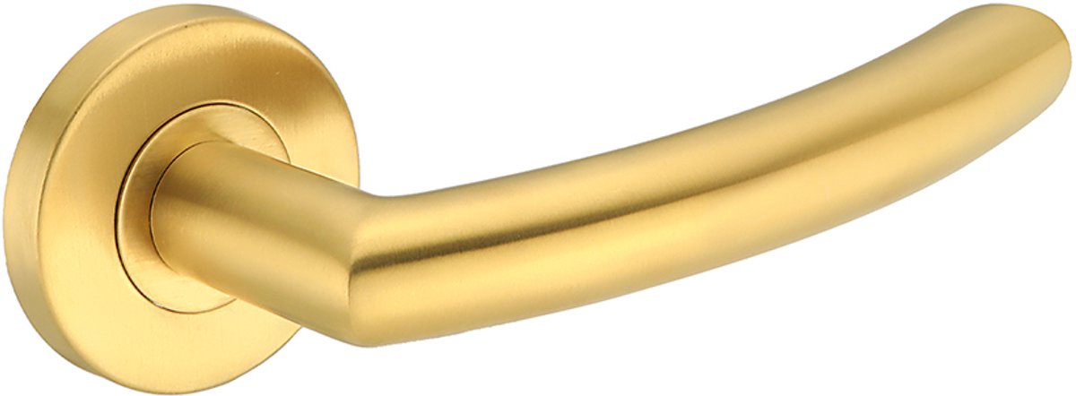 Deurkruk (2x) Luca rond 20mm haaks op rozet geborsteld messing PVD gecoat | Ronde deurklinken