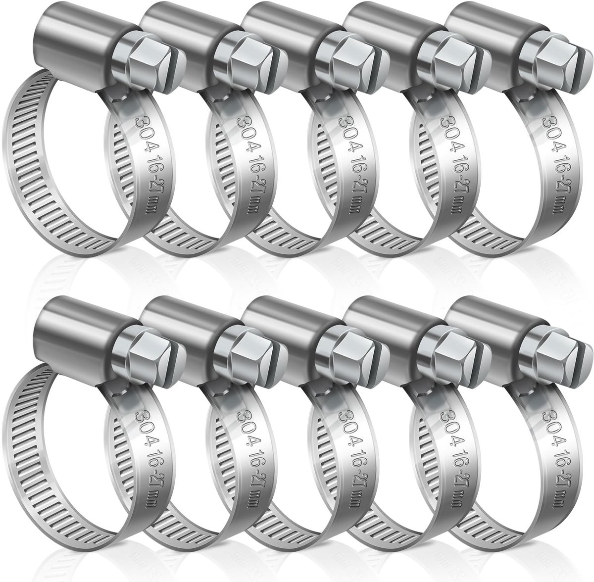 Solidchoice - Set van 10 Roestvrijstalen Slangklemmen 16-27 mm