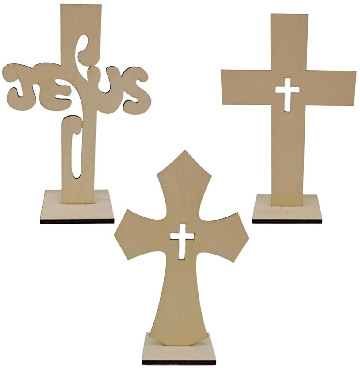 Solidchoice - Set van 3 Houten Kruis Geschenken voor Doop