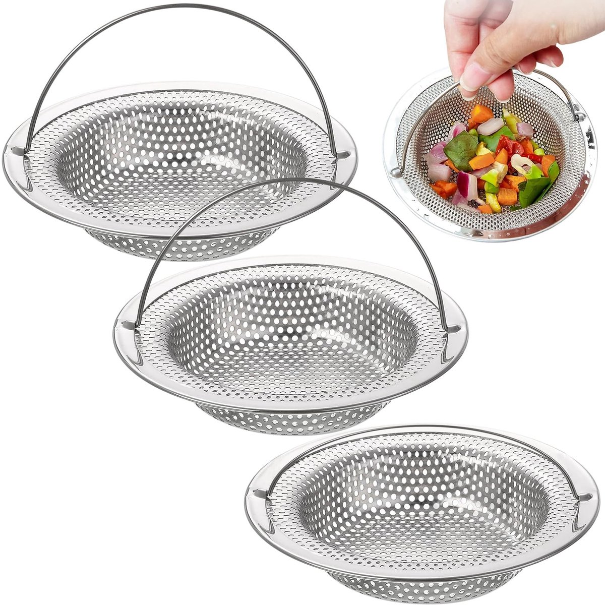 Solidchoice - Set van 3 RVS Afvoerzeefjes met Handvat