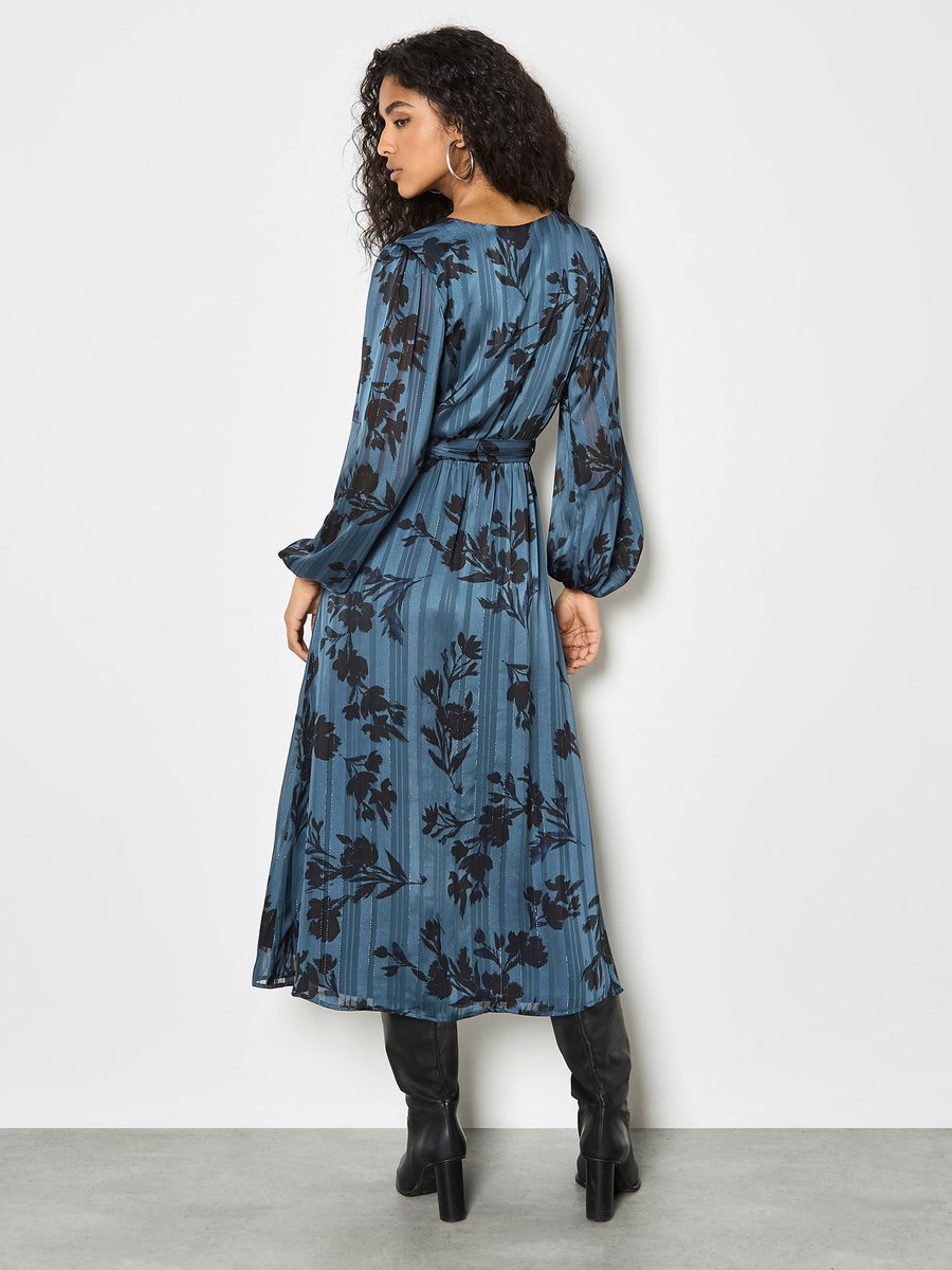 Satin Shimmer Floral Wrap Midaxi Dress