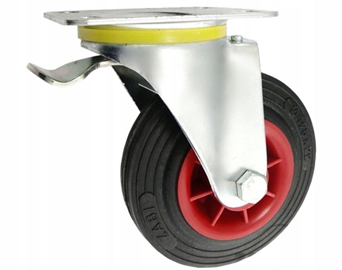 Zwenkbaar Wiel met Rem, 125mm, Rubber/Kunststof