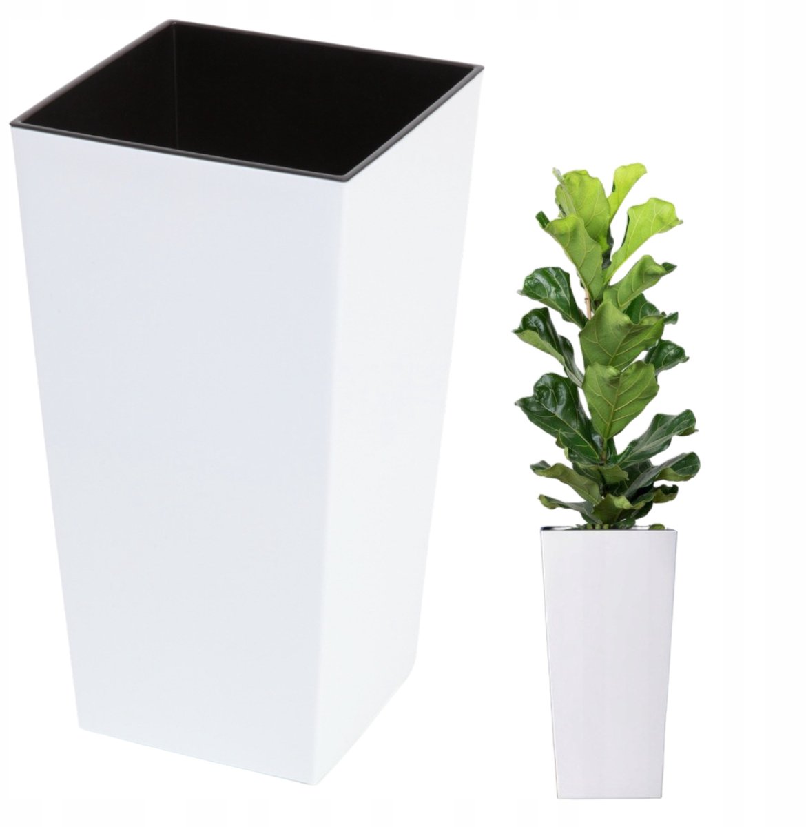 Hoge vierkante pot met inzet 45x24 cm - Glanzend wit