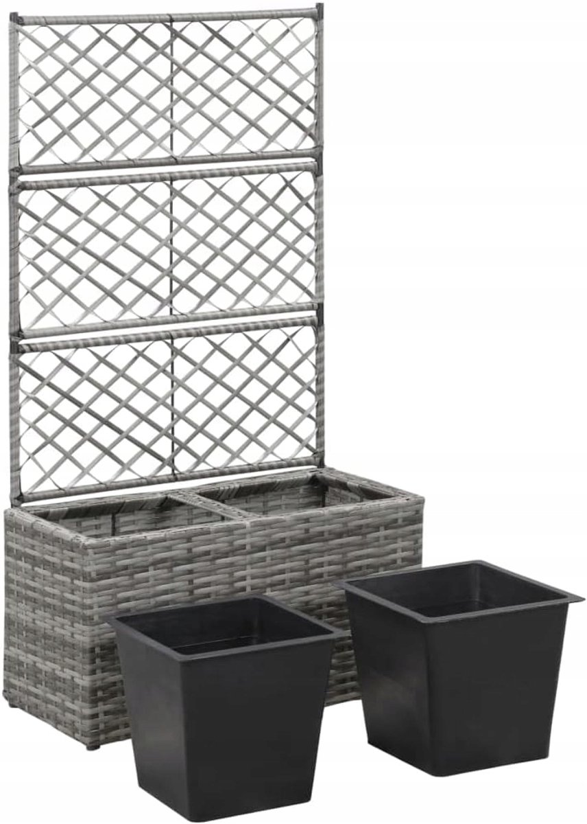 Bloembak met klimrek - Polyrattan - Grijs - 58x30x107 cm