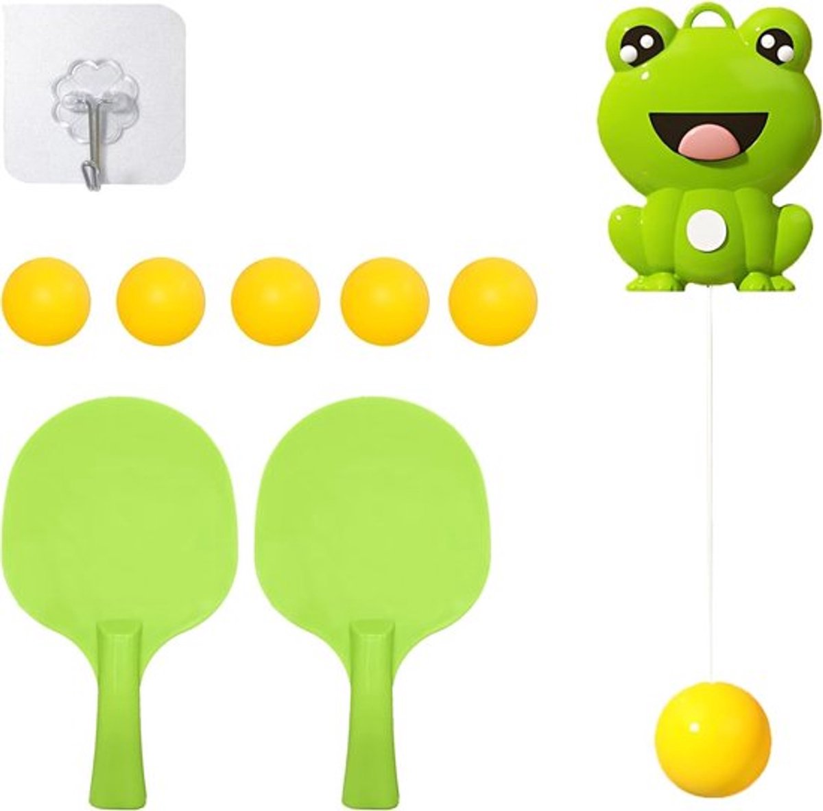 Tafeltennis trainingsset - binnen trainer - kinderen - pingpongset met 5 tafeltennisballen en 2 tafeltennisbatjes