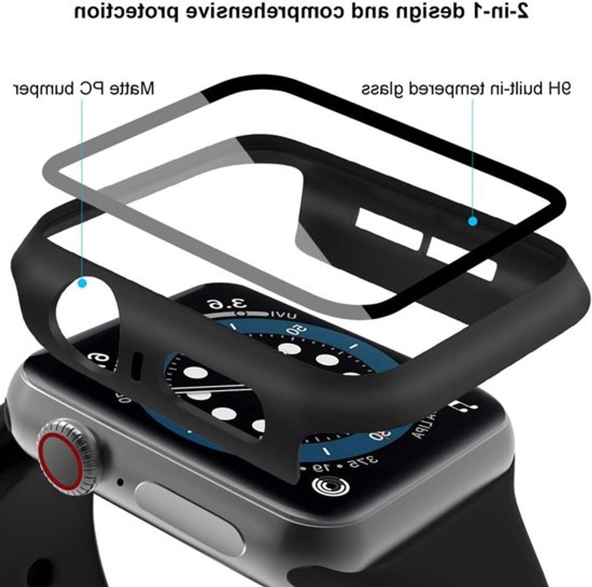 Hardcase met Schermbeschermer voor Apple Watch Series 6/5/4/SE 44mm - Tempered Glass, Hoge Gevoeligheid, Duurzaam Design