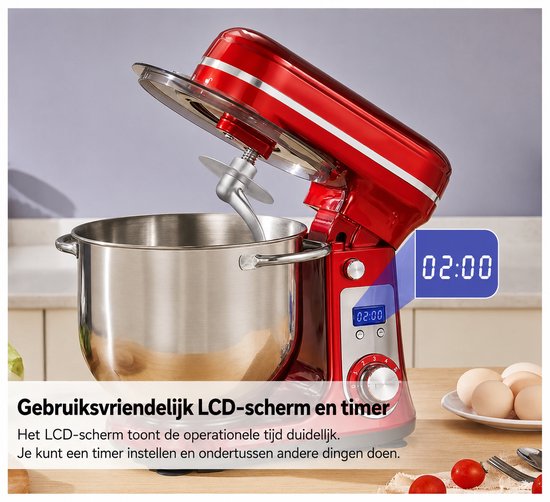 AALVERO - Deegmixer - Keukenmachine - Zweepdeegkneder - Inclusief accessoires - 6 snelheden - 6L - Stille motor - 1200W - Zwart — afbeelding 2