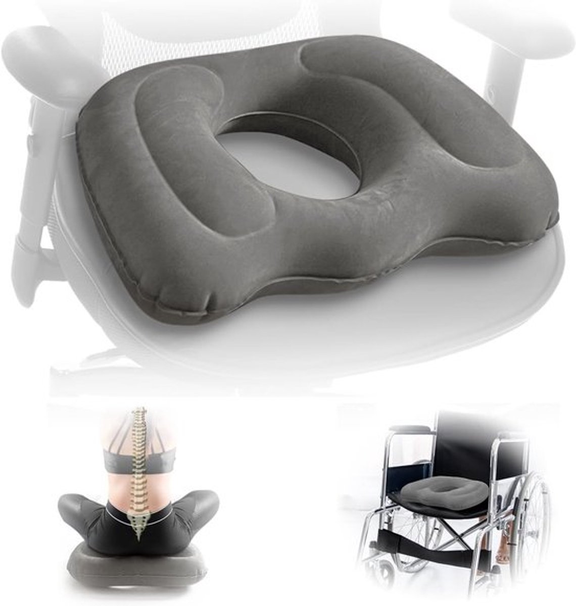 Opblaasbaar Donut Kussen voor Comfortabel Zitten, Orthopedisch Kussen voor Kantoorstoel, Auto en Rolstoel, Ideaal voor Herstel en Coccyx Ondersteuning