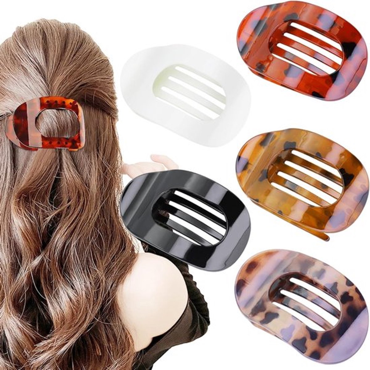 Vijfdelige set haarclips met eendebek, platte haarclips voor vrouwen, ideaal voor dik en dun haar, comfortabel en antislip, met een trendy luipaardpatroon