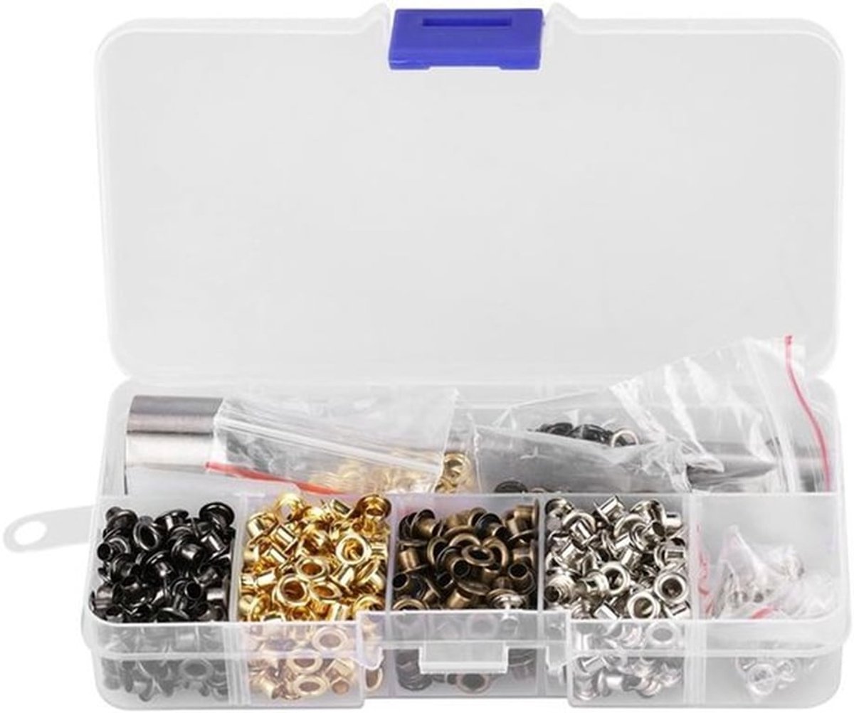 Complete oogringen-gereedschapsset voor handwerk - 420 stuks ronde oogringen, ideaal voor kleding, schoenen en tassen, doe-het-zelf-projecten en creatieve klussen
