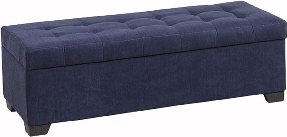 Poef Voetenbank - Schoenenbank Ottoman - Opbergen Woonkamer - Linnen Tufting Design - 80cm - Blauw