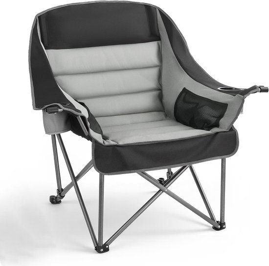 Opvouwbare Campingstoel (Extra Groot) met Een Draagvermogen tot 204 Kg, Voorzien van Twee Houders voor Bekers en Wijnglazen. Ideaal voor Buitenactiviteiten zoals Vissen en Barbecueën,Verkrijgbaar in Zwart en Grijs, 1 Stuk — afbeelding 2