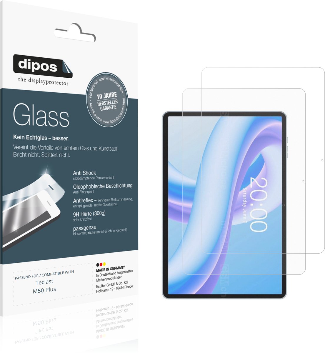 dipos – 2x Matte Pantserfolie geschikt voor Teclast M50 Plus | 9H Screenprotector