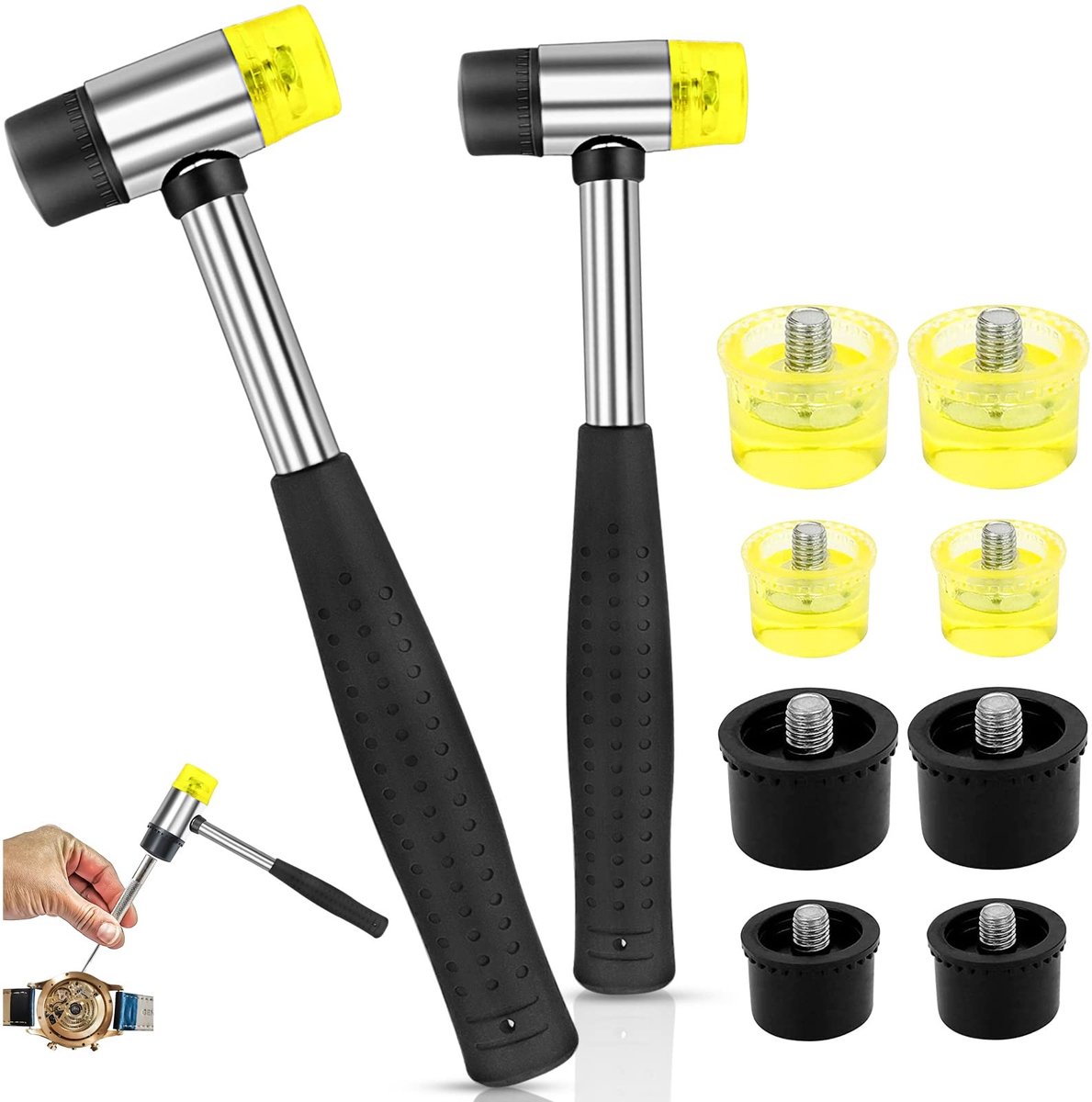 Solidchoice - Set van 2 Dubbele Hoofd Rubber Hamer met Vervangbare Hamerkoppen