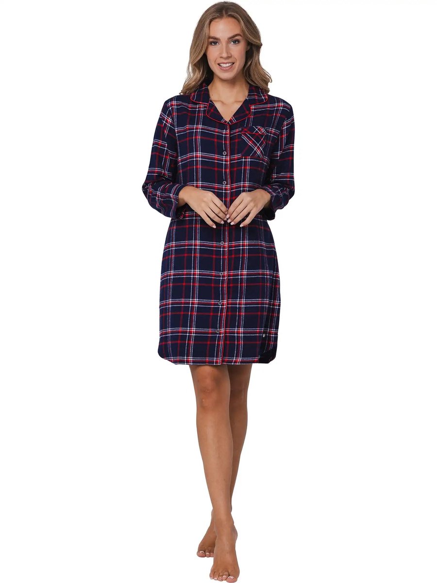Rebelle Nachthemd - Aspen Ski - Katoen - Flanel - Doorknoop Blauw