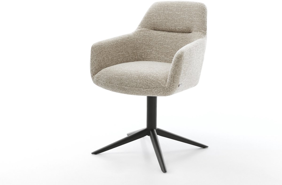 Eetkamerstoel Pejo-Flex kruispoot zwart geweven stof beige 360° draaibaar rocker-functie pocketveer kern