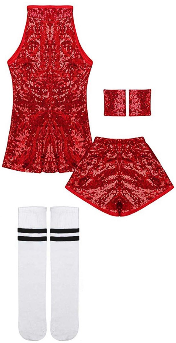 LOLANTA Meisjes Pailletten Dans Kostuum Street Dance Outfits Sparkle Hip Hop Jazz Dans Kleding Set, Rood, 8-9 jaar, 140 - ShopVlot