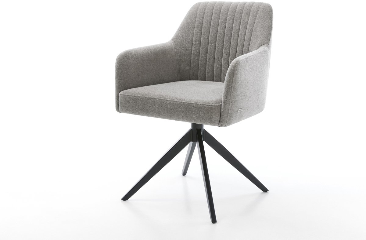 Eetkamerstoel Greg-Flex kruisframe breed zwart zachte stof met structuur grijs 360° draaibaar rocker-functie pocketveer kern