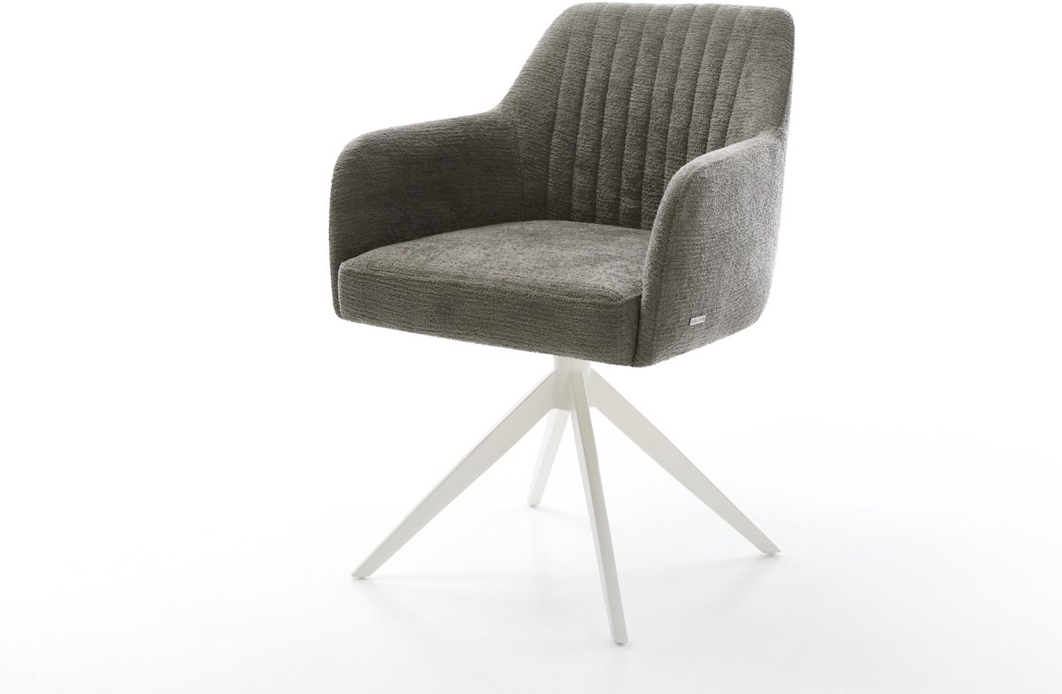 Eetkamerstoel Greg-Flex kruisframe breed wit bouclé zacht mud 360° draaibaar rocker-functie pocketveer kern