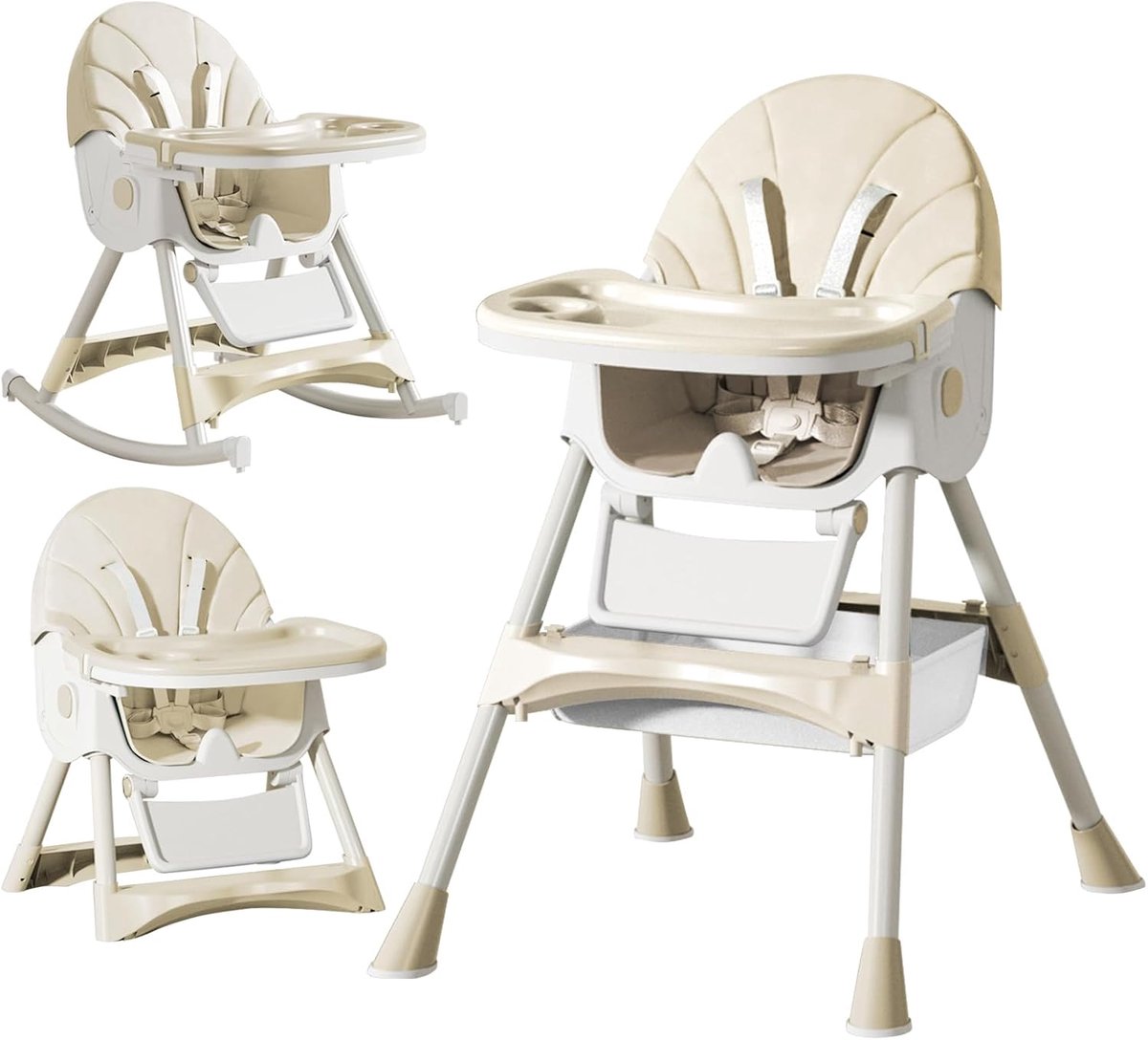 6-in-1 Baby High Chair with Baby Lounger and Baby Rocking Chair, Adjustable Foldable Baby Chair with Dining Board and - ShopVlot