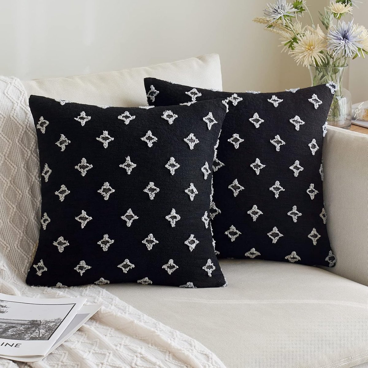 ANRODUO Set of 2 Throw Pillow Covers, Decorative Tufted Diamond Jacquard Cushion Cover, Soft Solid Decorative Cushion - ShopVlot