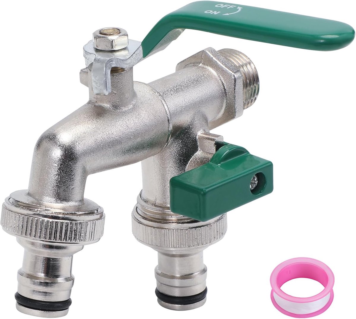 Tuinkraan 3/4 inch, uitloopkraan, dubbele waterkraan met 1/2 inch aansluiting en 3/4 inch adapter, kraan voor buiten - ShopVlot