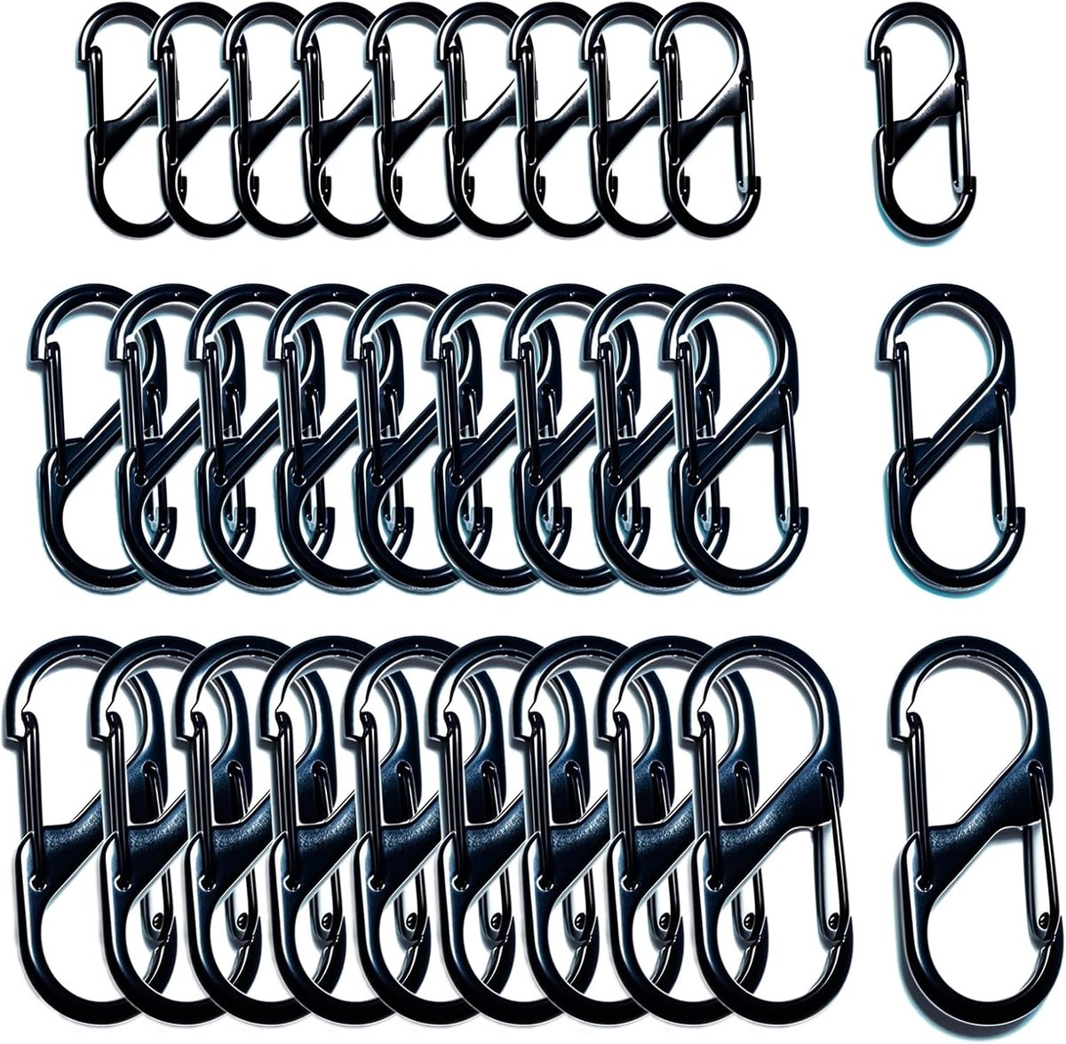 30 Pcs Mini S-Shaped Double Carabiner Set Including 1.25/1.58/4.8cm, Small Keychain Clip for Home, Hiking, Outdoor - ShopVlot