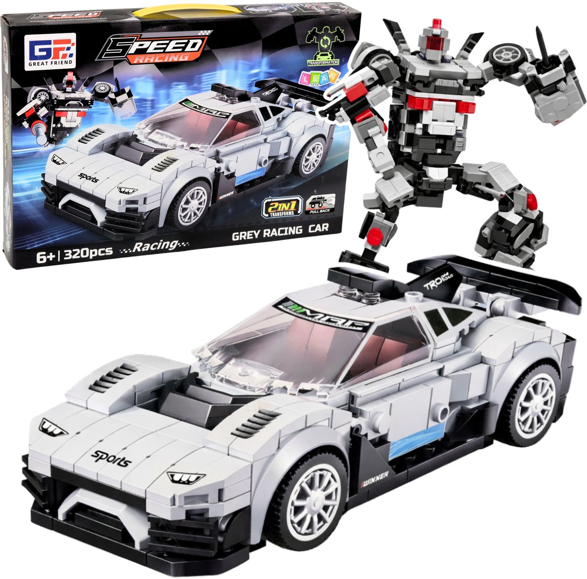 Bouwstenen Raceauto Robot 2in1 Wit 320 St.