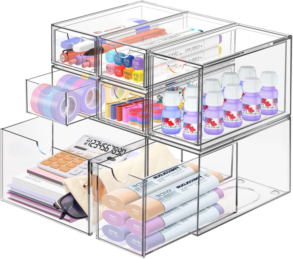 Solidchoice - Desk Organizer met 7 Laden - Transparante Acryl Opslag