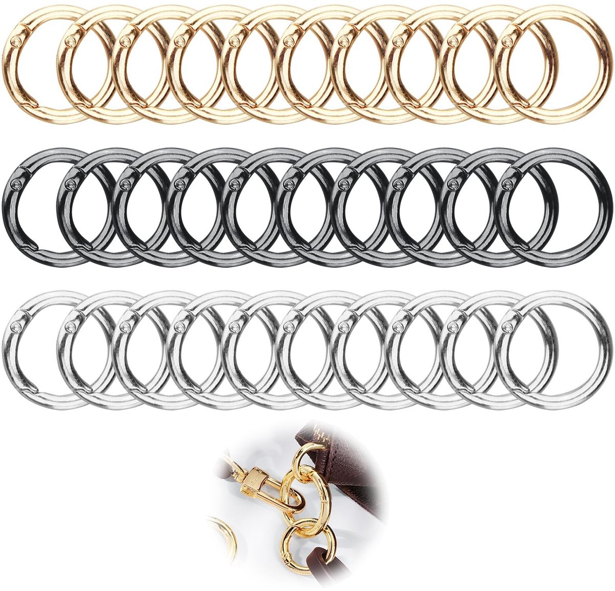 Solidchoice - Set van 30 Ronde Karabijnhaken in 3 Kleuren voor Sleutelhangers en Tassen