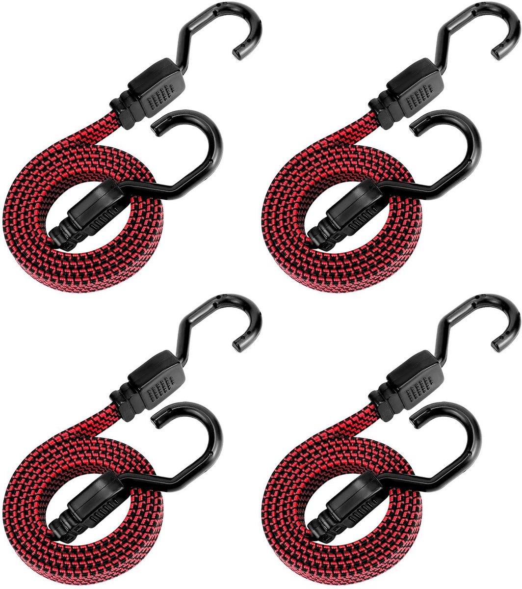 Solidchoice - Set van 4 Bungee Koorden met Haken 110 cm, Verstelbaar tot 210 cm