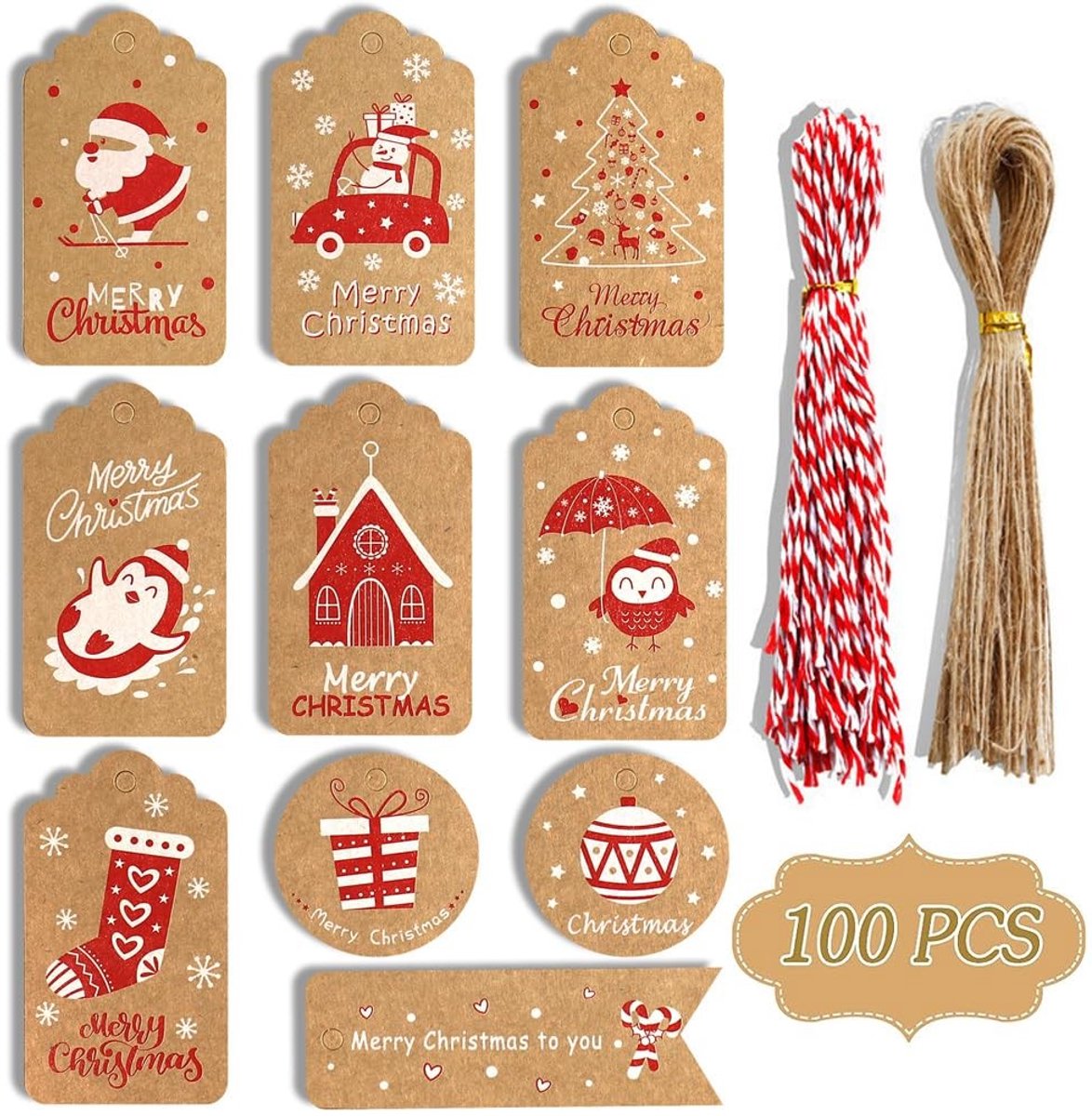 Solidchoice - Set van 100 Kraftpapier Kerstcadeaulabels
